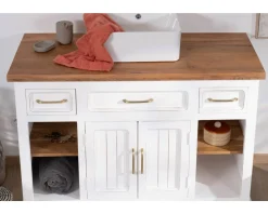Meuble House Meuble avec vasque simple en acacia blanc 