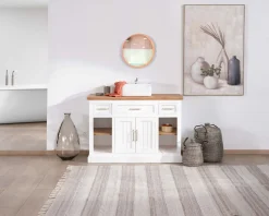 Meuble House Meuble avec vasque simple en acacia blanc 