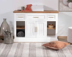 Meuble House Meuble avec vasque simple en acacia blanc 