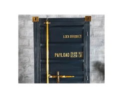 Meuble House Meuble bar container esprit récup en métal bleu nuit et bois "Crazy" haut. 178cm Discount