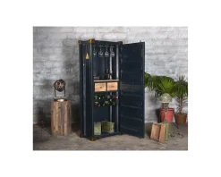 Meuble House Meuble bar container esprit récup en métal bleu nuit et bois 