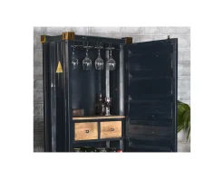 Meuble House Meuble bar container esprit récup en métal bleu nuit et bois 