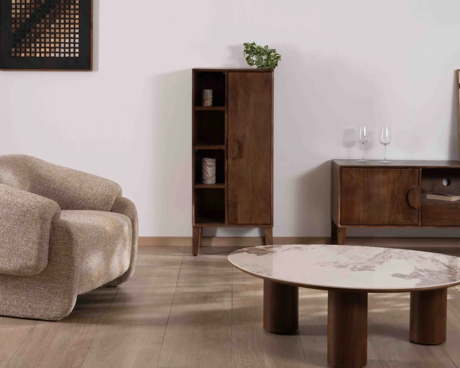 Meuble House Meuble de rangement bas en manguier massif foncé "Kaldo" Style rétro scandinave Online