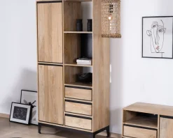 Meuble House Meuble de rangement haut en manguier naturel et noir design épuré "Bocca" Online