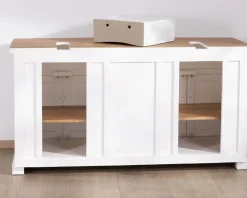 Meuble House Meuble de salle bain double en acacia naturel et blanc 