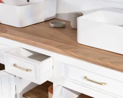 Meuble House Meuble de salle bain double en acacia naturel et blanc 