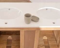 Meuble House Meuble de salle de bain deux vasques bois et quartz 150cm 