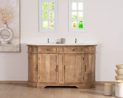 Meuble House Meuble de salle de bain deux vasques bois et quartz 150cm 