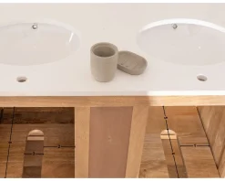 Meuble House Meuble de salle de bain deux vasques bois et quartz 150cm 