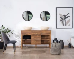 Meuble House Meuble de salle de bain double en manguier foncé 140 cm avec niches et tiroirs "Kahiko" Clearance