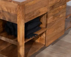 Meuble House Meuble de salle de bain double en manguier foncé 140 cm avec niches et tiroirs