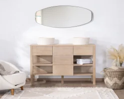 Meuble House Meuble de salle de bain double en manguier blanchi 140 cm avec niches et tiroirs "Kahiko" Outlet