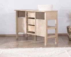 Meuble House Meuble de salle de bain double en manguier blanchi 140 cm avec niches et tiroirs 