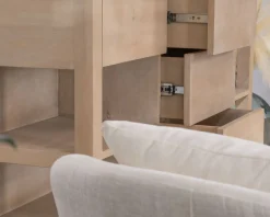 Meuble House Meuble de salle de bain double en manguier blanchi 140 cm avec niches et tiroirs 