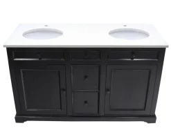 Meuble House Meuble de salle de bain noir dessus quartz blanc 