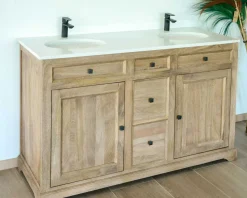 Meuble House Meuble de salle de bain 2 vasques manguier et quartz blanc