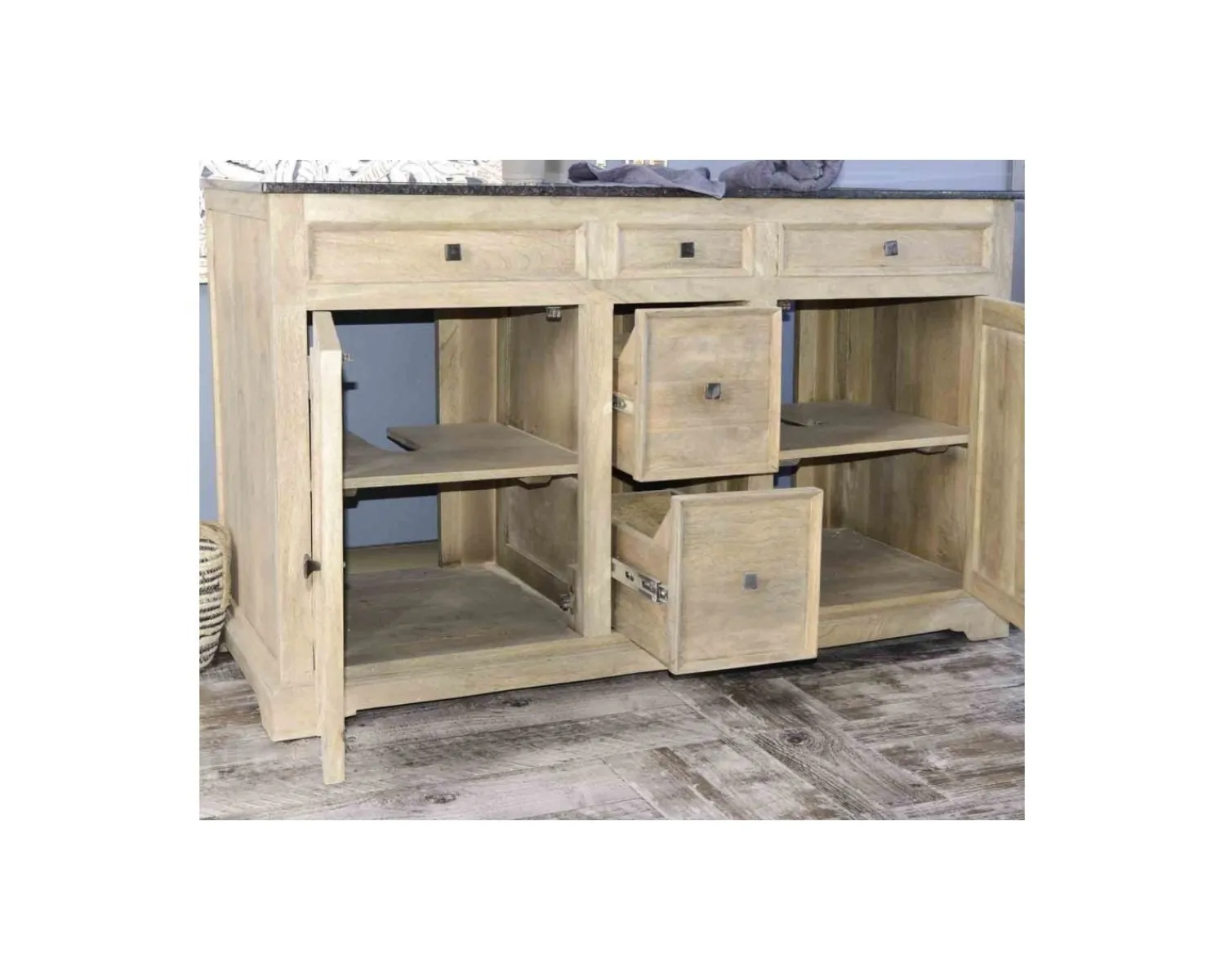 Meuble House Meuble de salle de bain 2 vasques manguier et quartz blanc "Elégance" Clearance