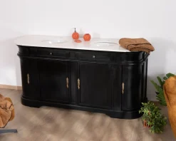 Meuble House Meuble double vasque coins arrondis bois noir quartz blanc "Églantine" Outlet