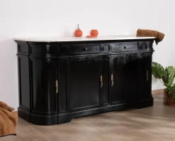Meuble House Meuble double vasque coins arrondis bois noir quartz blanc