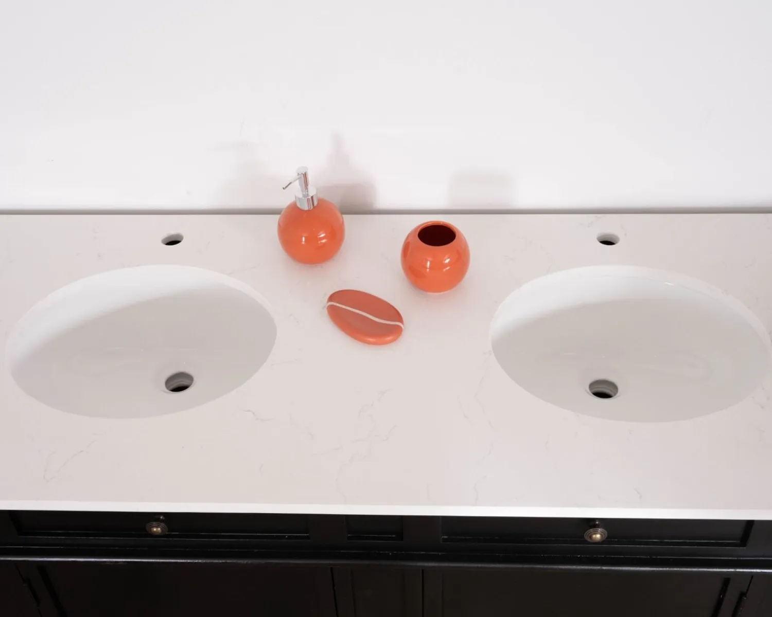 Meuble House Meuble double vasque coins arrondis bois noir quartz blanc "Églantine" Outlet