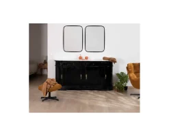Meuble House Meuble double vasque coins arrondis bois noir quartz blanc