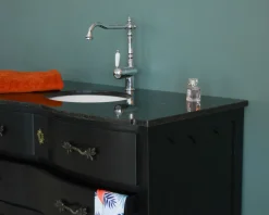 Meuble House Meuble salle de bain en manguier noir et pierre tiroirs rétro style commode Clearance