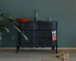 Meuble House Meuble salle de bain en manguier noir et pierre tiroirs rétro style commode Clearance