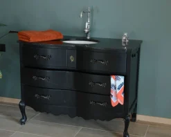 Meuble House Meuble salle de bain en manguier noir et pierre tiroirs rétro style commode Clearance