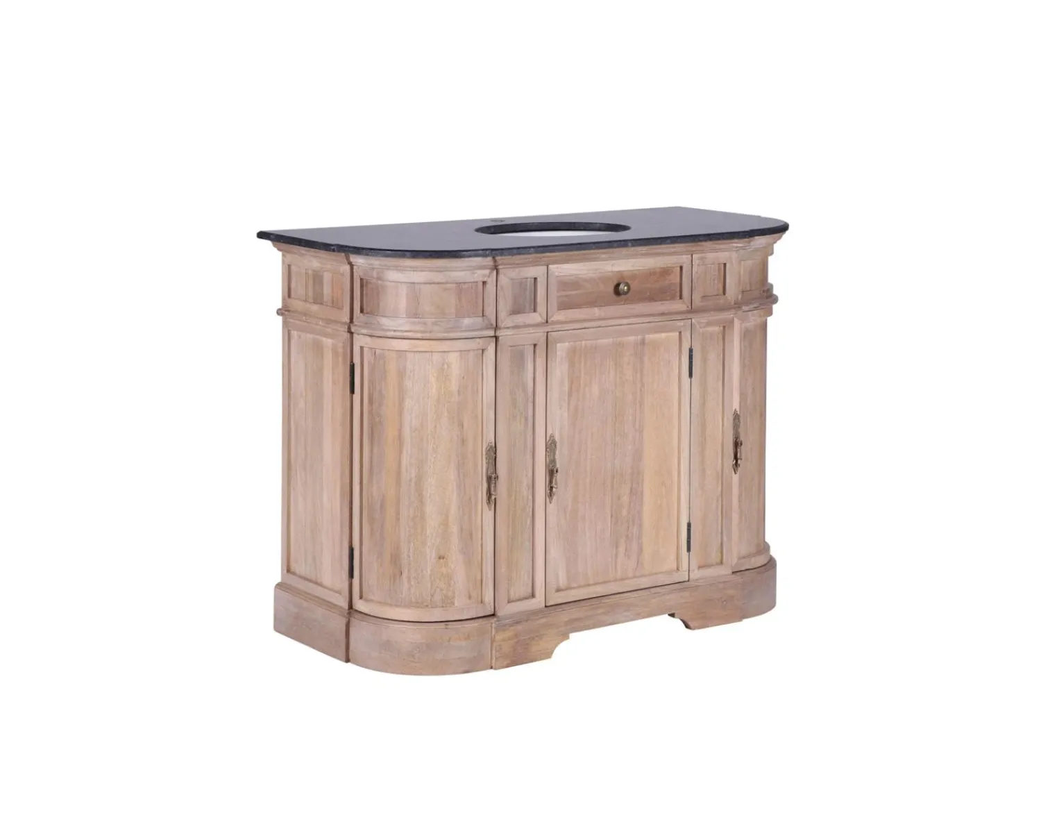 Meuble House Meuble salle de bain pierre 1 vasque bois massif arrondi "Églantine" Outlet