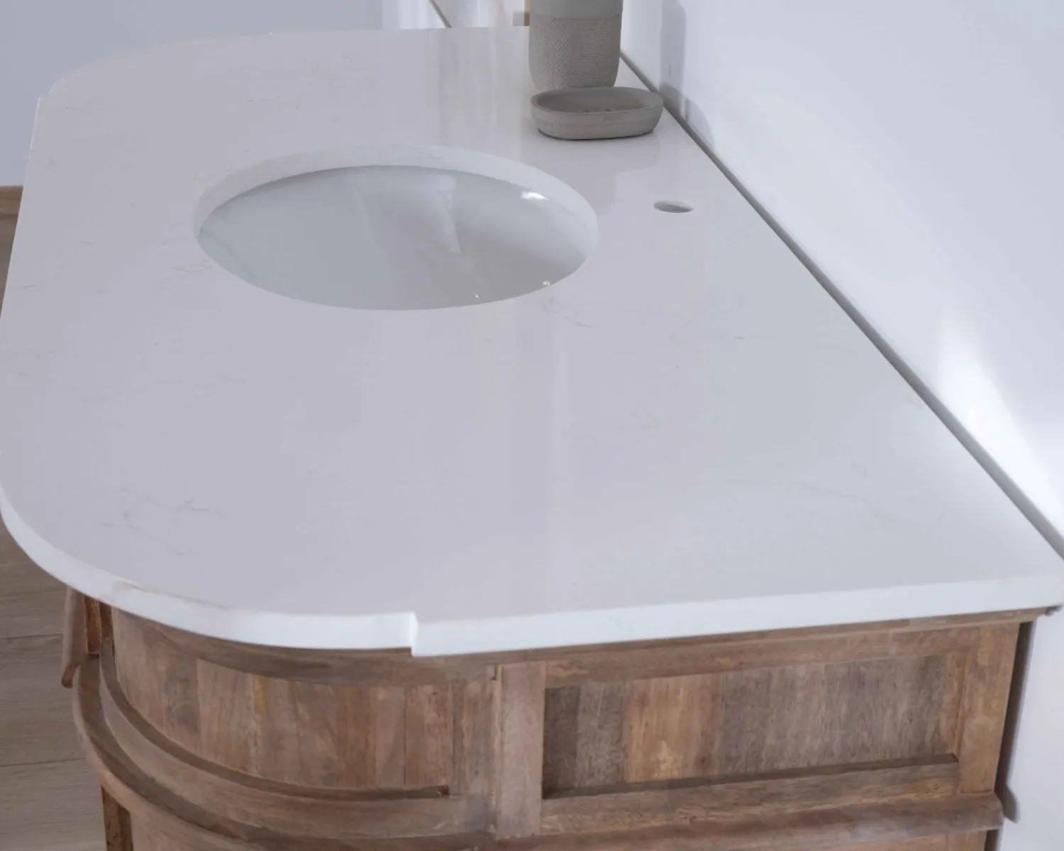 Meuble House Meuble salle de bain 1 vasque manguier massif quartz blanc "Églantine" Discount