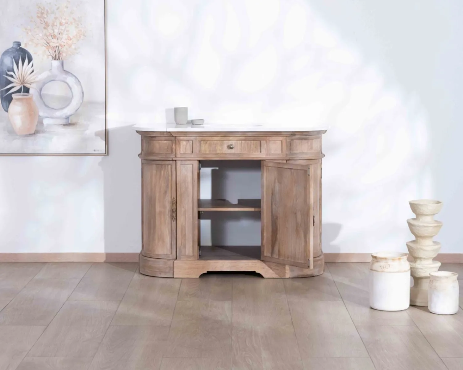 Meuble House Meuble salle de bain 1 vasque manguier massif quartz blanc "Églantine" Discount
