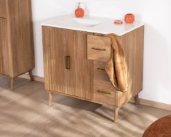Meuble House Meuble simple vasque 90 cm "Malova" en manguier massif style vintage chic Discount
