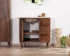 Meuble House Meuble simple vasque en manguier foncé "Malova" 90 cm style rétro chic