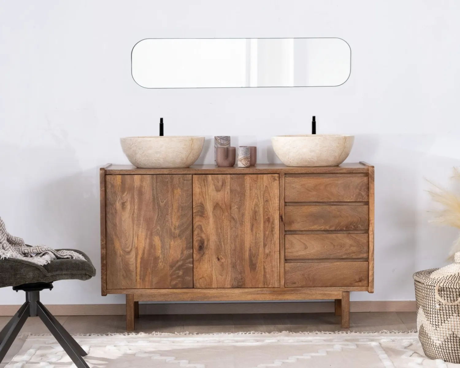 Meuble House Meuble sous vasque 140 cm en manguier foncé avec portes et tiroirs "Kahiko" New
