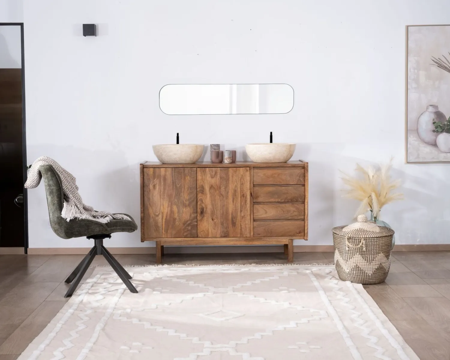 Meuble House Meuble sous vasque 140 cm en manguier foncé avec portes et tiroirs "Kahiko" New