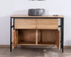 Meuble House Meuble sous vasque contemporain en teck 120 cm "Wavy" piètement design en métal New