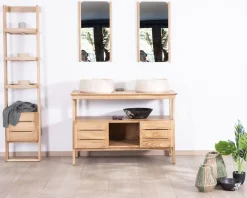 Meuble House Meuble sous vasque design japandi 120 cm en teck "Beau Matin" Discount