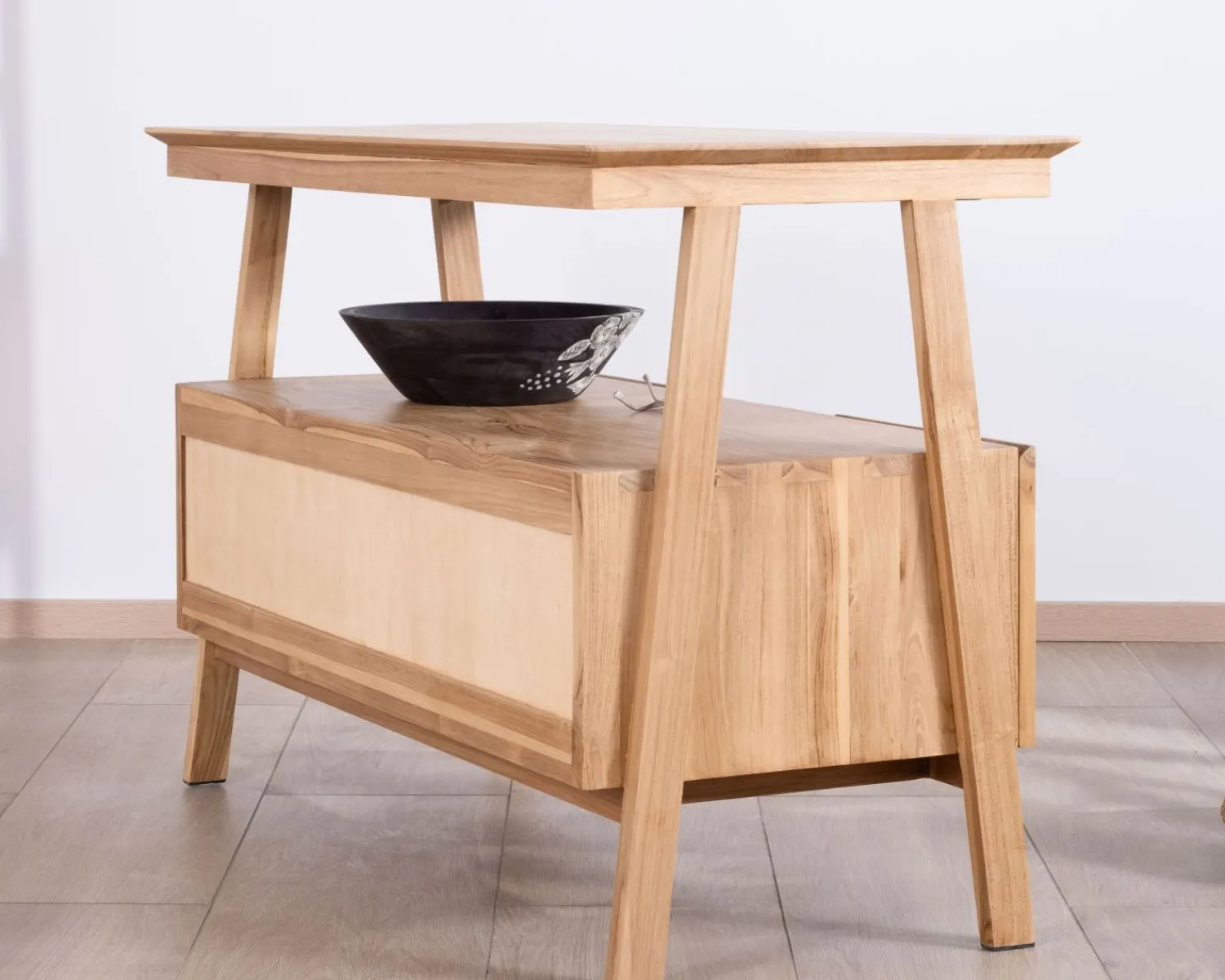 Meuble House Meuble sous vasque design japandi 120 cm en teck "Beau Matin" Discount