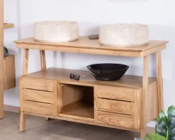 Meuble House Meuble sous vasque design japandi 120 cm en teck