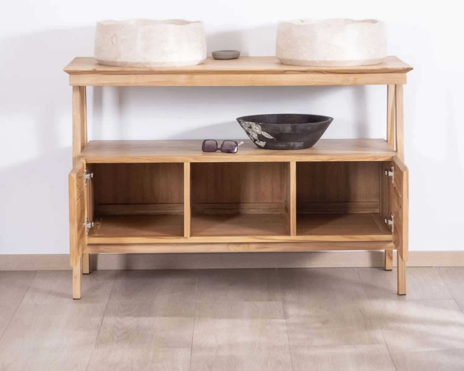 Meuble House Meuble sous vasque design japandi 120 cm en teck "Beau Matin" Discount