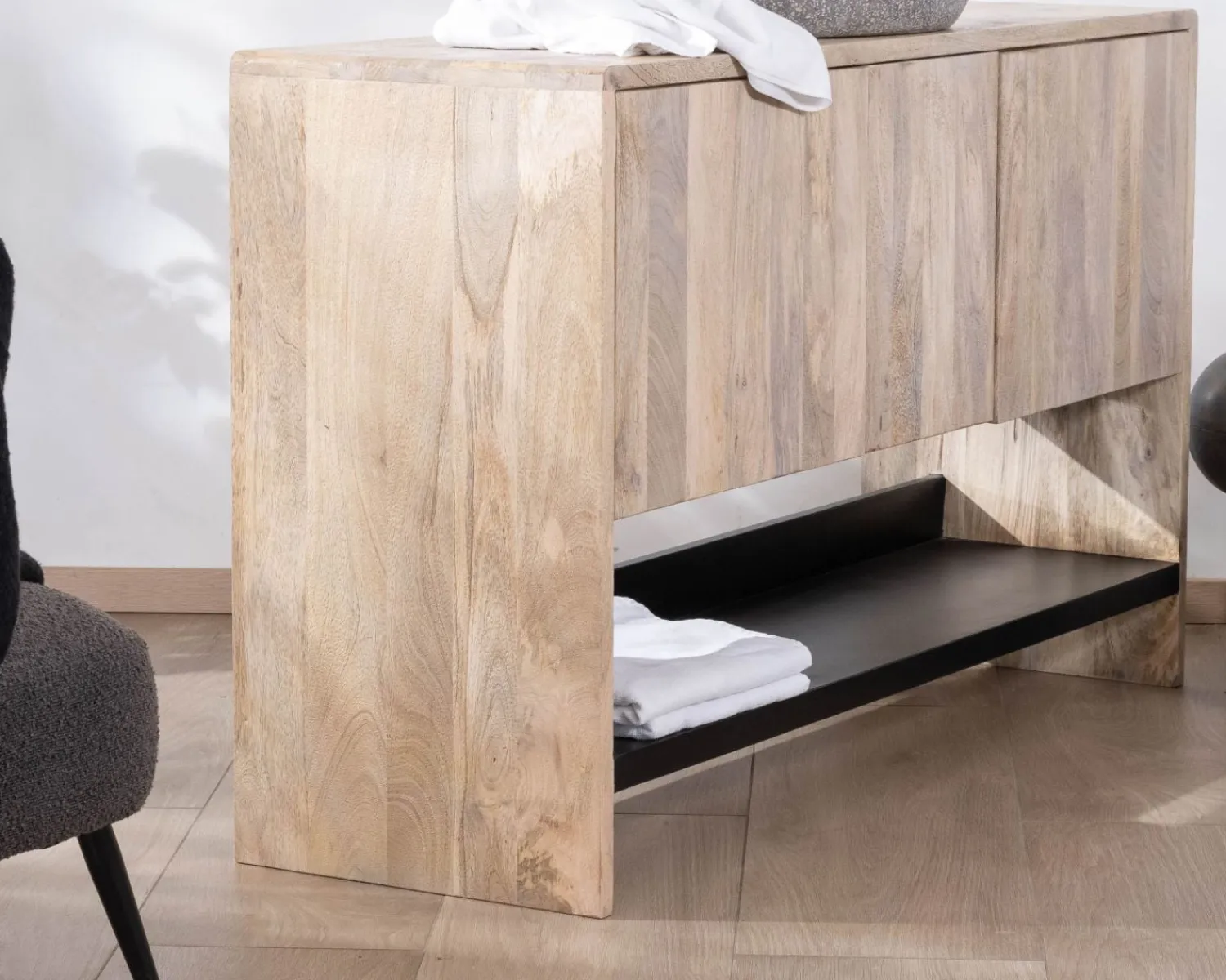 Meuble House Meuble sous vasque double en bois graphique naturel et noir "Nani" 140 cm