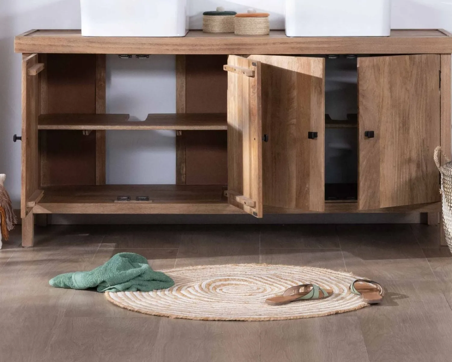 Meuble House Meuble sous vasque double en manguier massif sablé 165cm "Maestro" Outlet