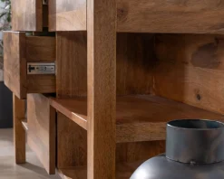 Meuble House Meuble sous vasque en manguier foncé 120 cm avec niches et tiroirs 