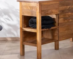 Meuble House Meuble sous vasque en manguier foncé 120 cm avec niches et tiroirs 