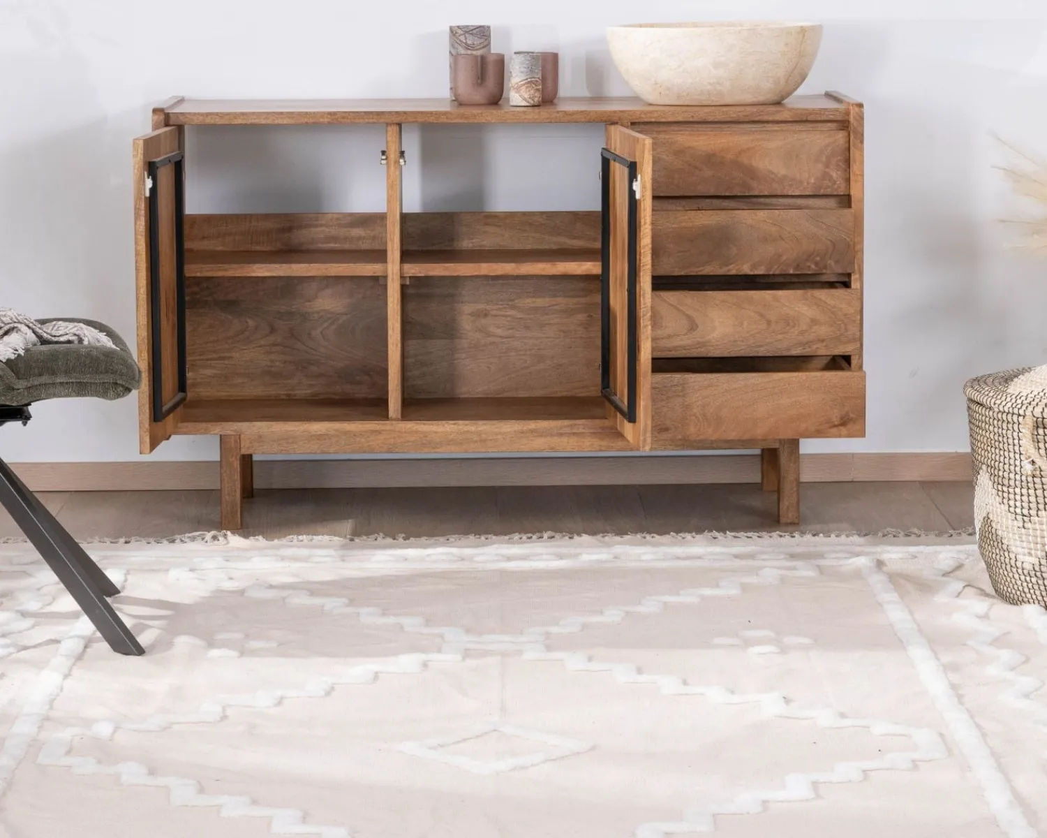 Meuble House Meuble sous vasque en manguier foncé avec portes et tiroirs "Kahiko" 120 cm New