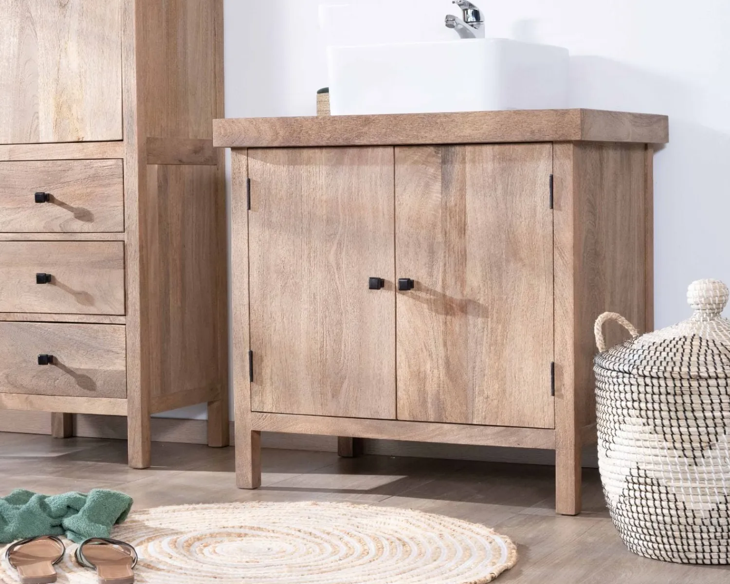 Meuble House Meuble sous vasque simple en manguier massif 80cm 2 portes "Maestro" Clearance