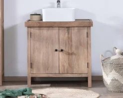 Meuble House Meuble sous vasque simple en manguier massif 80cm 2 portes