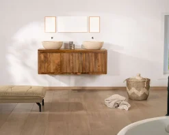 Meuble House Meuble sous vasque suspendu 140 cm en manguier foncé
