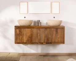 Meuble House Meuble sous vasque suspendu 140 cm en manguier foncé