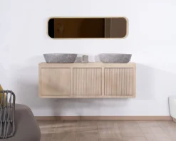 Meuble House Meuble sous vasque suspendu 140 cm en manguier blanchi